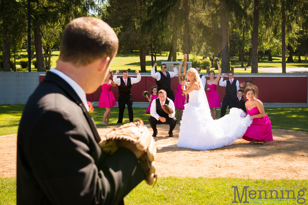 bridal party playing baseball