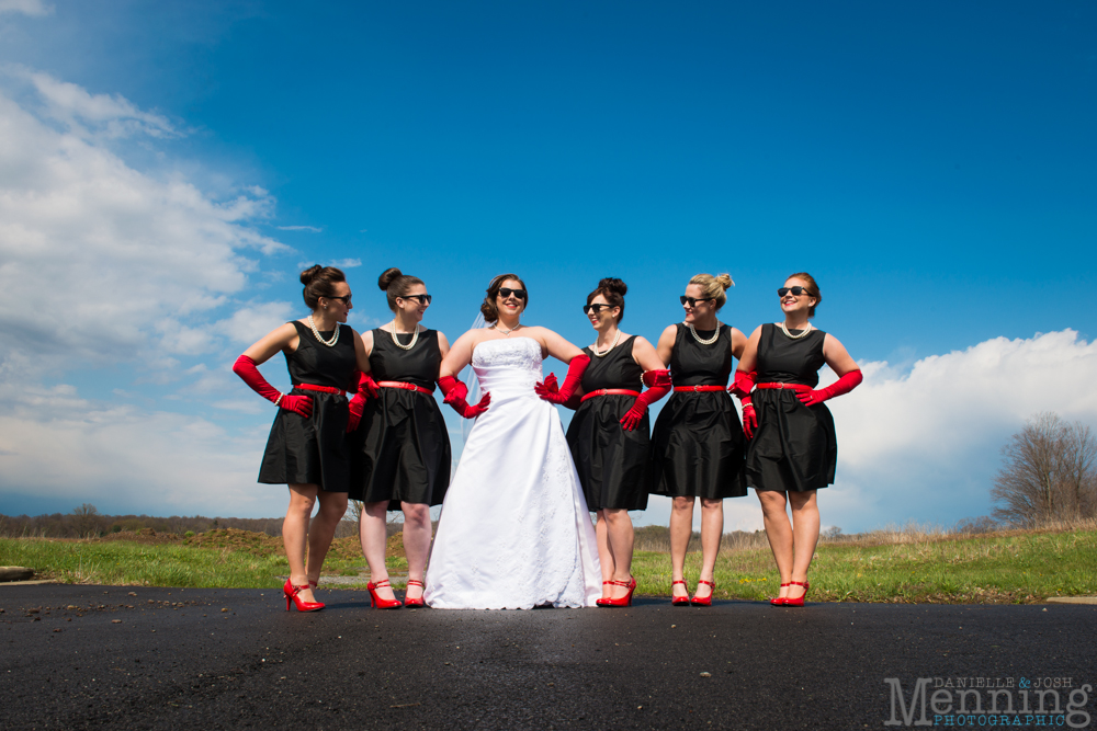 black white and red bridal party