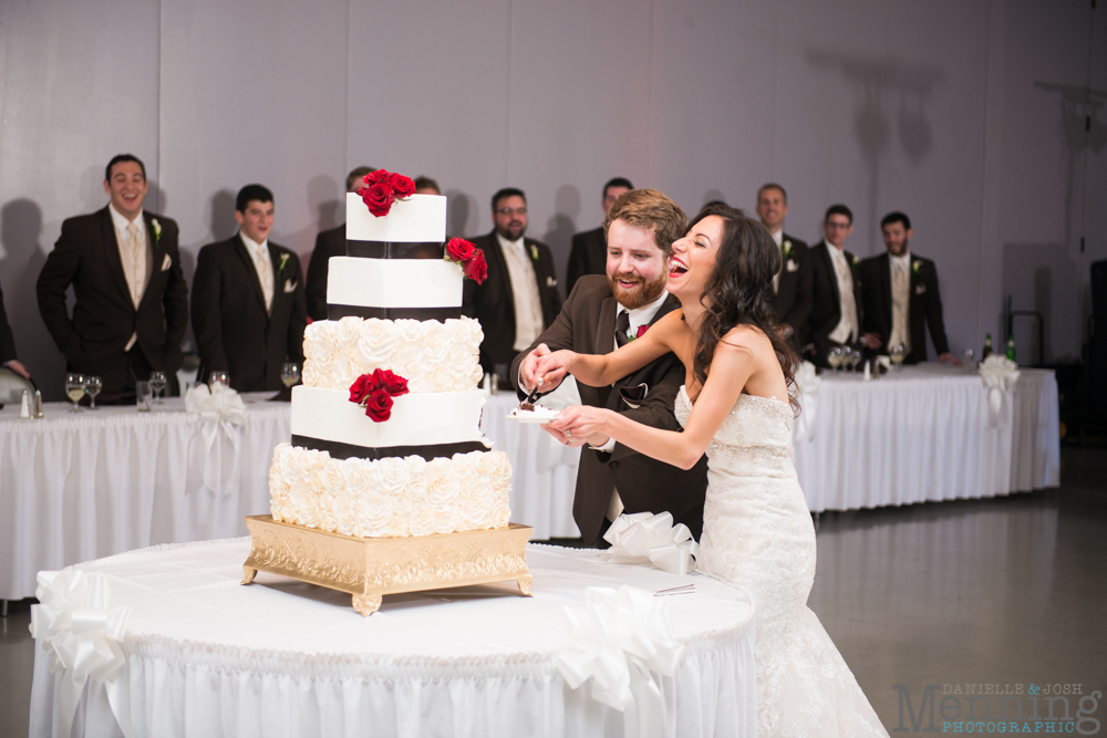 classic white red and black wedding cake
