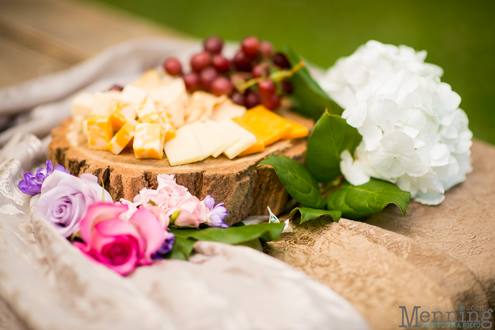 wedding spread on wooden carving board