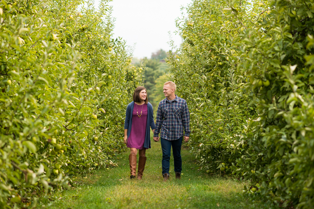 fall apple orchard engagement photos