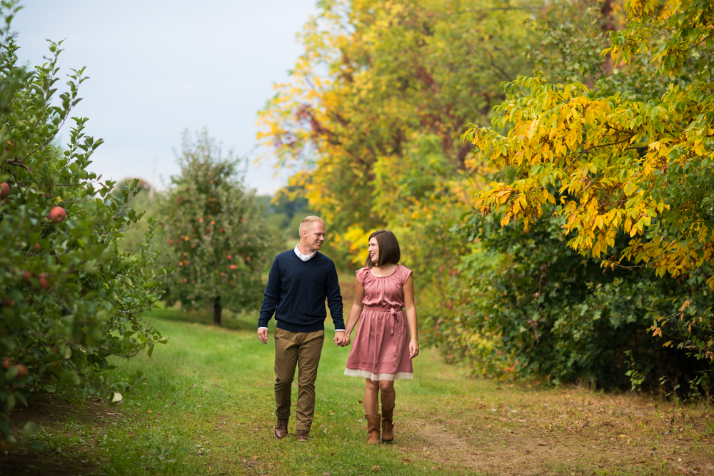 fall apple orchard engagement photos